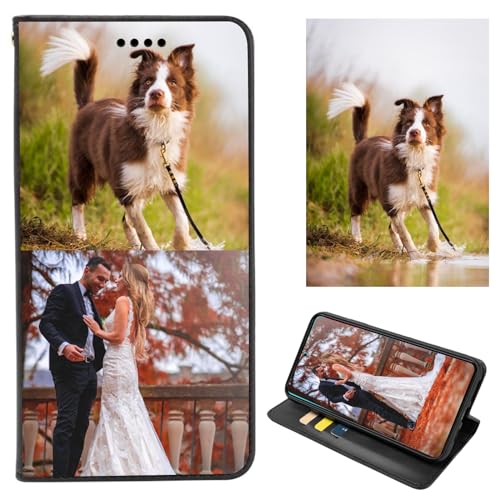 FortiCase Personalisierte Hülle für iPhone 15 Pro,Flip Leder Hülle Kartenfach Standfunktion Case,mit Eigenem Foto Bild Text Personalisiert Handyhülle,2 Photo - Black von FortiCase