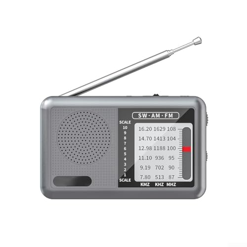 Tragbares AM-FM-SW-Taschenradio mit 1200 mAh Akku, mit hervorragendem Empfang, für Outdoor-Camping, Zuhause, großer Lautsprecher (grau) von FortunateSweet