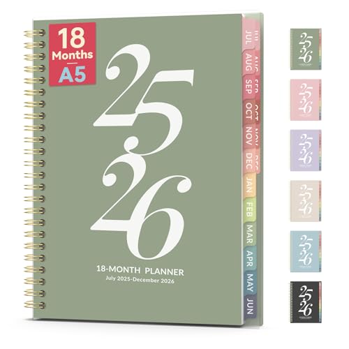 Forvencer Akademischer Planer 2025-2026, 18 Monate Wochen- und Monatsplaner, Juli 2025 - Dezember 2026, Agenda Lehrerplaner, 15,2 x 20,3 cm, Tageskalender mit Registerkarten, Schülerplaner, Grün von Forvencer