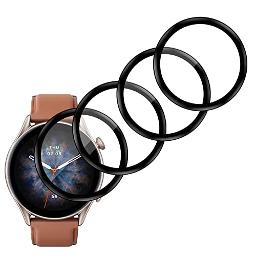 [4-Stück] Kompatibel mit Amazfit GTR 3 Pro, 3D Gebogene Vollabdeckung Schutz Displayschutzfolie, Wasserdicht Folie Anti-Kratzer Blasenfrei HD Klar für Amazfit GTR 3 Pro von Foryo