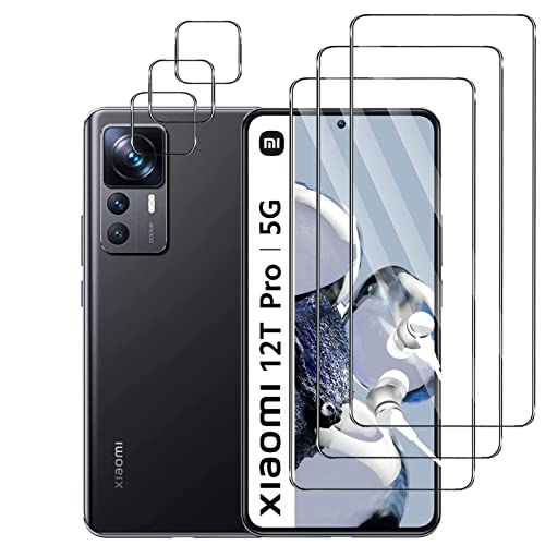 Foryo (3+3 Stück) Schutzfolie für Panzerglas für Xiaomi 12T Pro + Kamera folie, 9H Härte Panzerfolie, Anti-Fingerabdruck, HD Panzerglasfolie für Xiaomi 12T Pro (Transparent) von Foryo