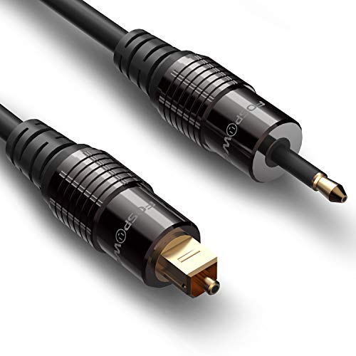 FosPower - Optisches Digital Audio Toslink Kabel auf/zu Mini Toslink (S/PDIF) | Premium QUALITÄT | 24K Vergoldet | Metall-Stecker | 2 m Langes Optisches Kabel von FosPower