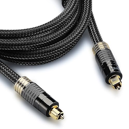 FosPower Toslink Optisches Digital Audio Kabel/Glasfaser(2m kurz)/Lichtwellenleiter-Kabel[24K Vergoldet|Abgeschirmt|Nylonmantel][Premium QUALITÄT](LWL)(S/PDIF) Hi-Fi/TV/Xbox/Heimkino/Blue-Ray-Player von FosPower