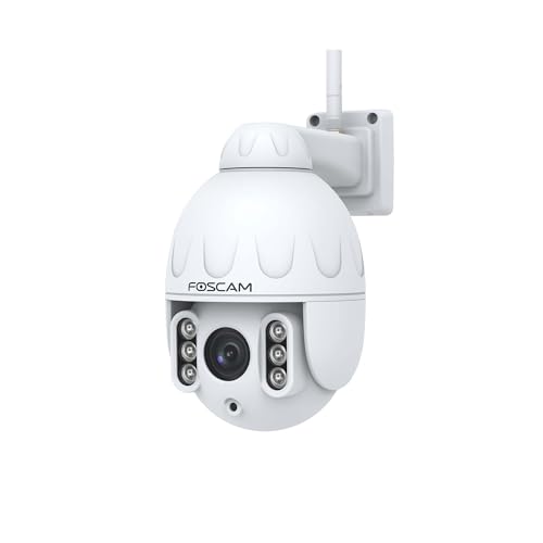 Foscam IP-SD4-Überwachungskamera, WLAN, Dome, PTZ-Drehung, 4 MP, optischer Zoom, horizontal 350°/vertikal 90°-Nachtsicht, 50 m, IP66, kompatibel mit Alexa & Goggle Assistant – Weiß, 1 Unité (Lot de 1) von Foscam