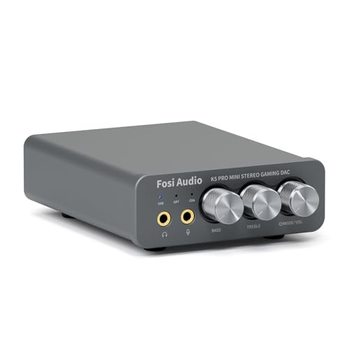 Fosi Audio K5 Pro Kopfhörerverstärker, USB C DAC Verstärker Kopfhörer HiFi, USB/Optisch/Koaxial/Mikrofon Eingänge auf 3,5 mm AUX/RCA Ausgang, Gaming DAC AMP Hi-Res für PS5/ PC/MAC/Aktive Lautsprecher von Fosi Audio