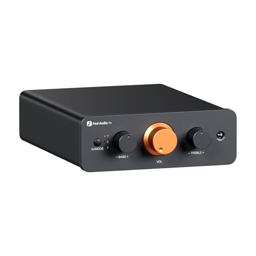 Fosi Audio P4 Mini Preamp mit 3 RCA-Eingängen, Heimaudio-Stereovorverstärker für Verstärker/Aktiv-Subwoofer/Lautsprecher, 3-stufigem Verstärkungsregler (3/6/9 dB), Bass- und Höheneinstellung von Fosi Audio