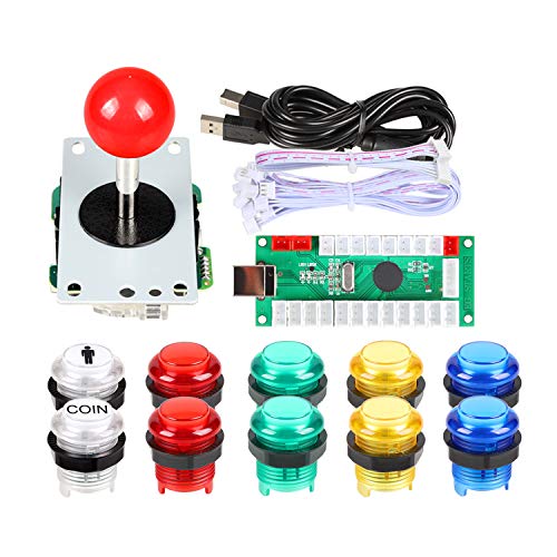 Fosiya 1 Giocatore USB Encoder zu PC Arcade Joystick Roter Kugelkopf 5V LED Arcade Tasten für Arcade PC Spiele Mame Raspberry Pi von Fosiya