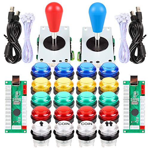Fosiya LED-Arcade-Joystick-Tasten-Set, Ellipse, ovaler Stil, 8-Wege-Joystick + 20 x LED-Arcade-Tasten für 2 Spieler, Videospiele, Standard-Controller, alle Windows-PCs, MAME, Raspberry Pi (gemischte von Fosiya