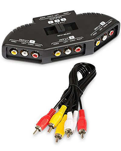 Fosmon 3-Wege Audio / Video RCA Switch Hub / Selector / Splitter/ Schalthebel /Umschalter/ Wahlschalter/ Verteiler/ Adapter mit 3 Input-Anschlüssen [+ 3 RCA (Cinch) Kabel] für Microsoft XBOX 360, playstation 3, PS3, Gamecube, Wii, DVD, VCR von Fosmon
