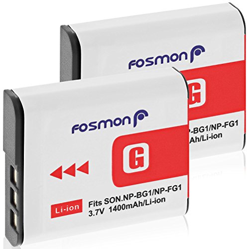 Fosmon 3.7V 1400mAh (Vollständig Dekodiert) Akku für NP-FG1 / NP-BG1 Kamera Ersatzakku (2er-Pack), Li-Ion Batterie Design für Sony Cyber-Shot Kamera W-Serie und mehr von Fosmon