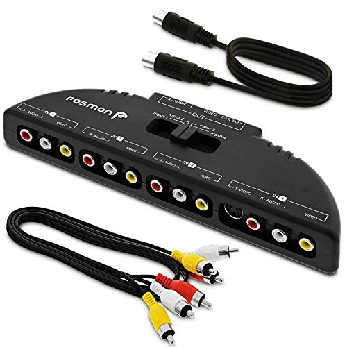 Fosmon 4-Wege Audio/Video RCA Switch Hub mit 4 Input-Anschlüssen Selector/Splitter Box/Umschalter Adapter & AV Patch Kabel für Microsoft Xbox 360, Playstation PS3, Gamecube, Wii, DVD, VCR von Fosmon