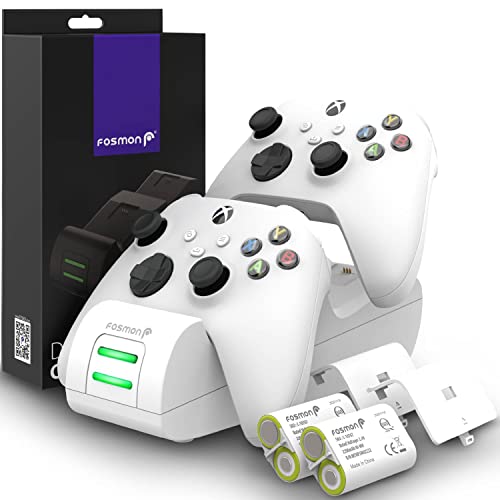 Fosmon DUAL 2 MAX Ladestation Kompatibel Mit Xbox Series X/S (2020), Xbox One/One X/One S Elite Controllers, Dual Docking Station + 2 x 2200mAh Wiederaufladbare Batterie Ladeschacht Station - Weiß von Fosmon