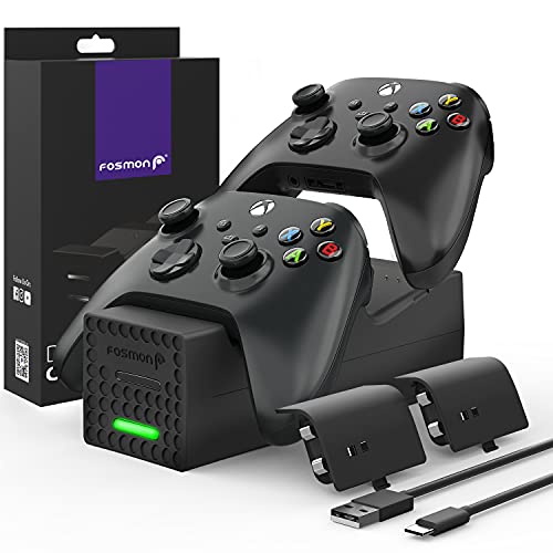Fosmon Dual Controller-Ladegerät | kompatibel mit Xbox Series X/S 2020 (Nicht Xbox One/360) + 2 wiederaufladbare Akkus im Lieferumfang enthalten | Schnellladung 2 Controller | Ladestation und von Fosmon