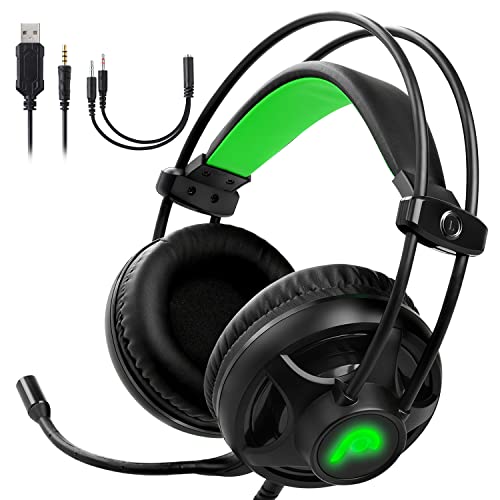 Fosmon Gaming Headset mit Mikrofon und Lautstärkeregelung, (3D Surround Sound) Strong Bass Over Ear Kopfhörer, LED Licht Headphones Kompatibel Mit Xbox X/S/One PS5 PS4 Nintendo Switch PC Laptop von Fosmon