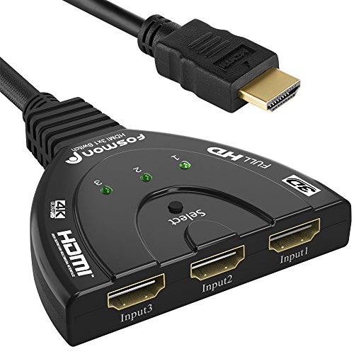 Fosmon HDMI-Switch, automatisch, 4 K, 3 x 1 Switch, HDMI, Auto-Switch, UHD HDR, 3D, Full 1080p, HDCP, 3 Eingänge, 1 Ausgang, HDMI-Splitter, Wahlschalter mit Kabel für PS4, Xbox Roku, Apple TV von Fosmon