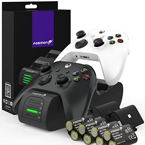 Fosmon Quad Pro 2 Max Ladegerät kompatibel mit Controller Xbox Series X/S (2020), Xbox One/One X/One S Elite Controllers, (Two Slot) Docking Station mit 4 x 2200 mAh wiederaufladbaren Akkus – Schwarz von Fosmon