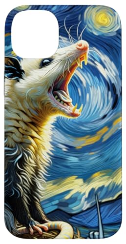 Opossum Screaming, Van Gogh Sternennachtstil, Opossum Hülle für iPhone 14 Plus von Fossil Forward Homestead