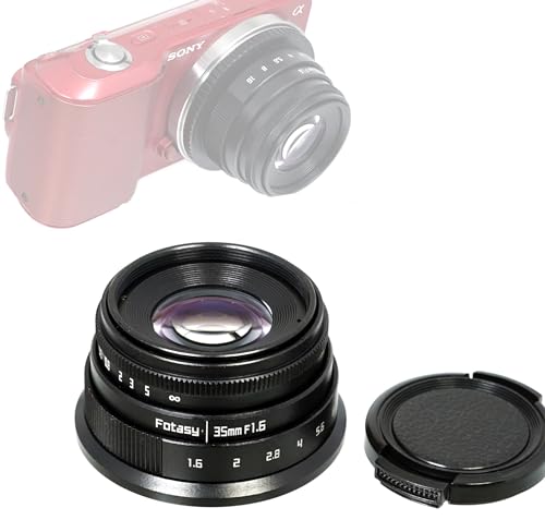 Fotasy 35 mm f1.7 Objektiv für Sony E-Mount-Kamera, 35 mm 1.7 mehrfach beschichtetes manuelles E-Mount-Objektiv passend für Sony NEX-5R NEX6 NEX7 a3100 a5100 a6000 a6100 a63000 a6400 a6500 a600 von Fotasy