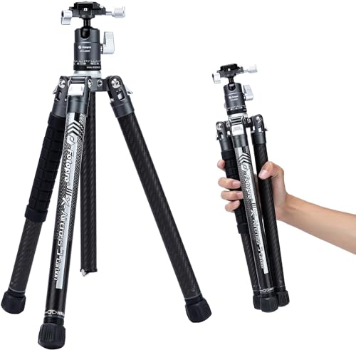 Fotopro 163 cm Kamerastativ aus Kohlefaser mit Einbeinstativ Kugelkopf 360 1/4 Schnellwechselplatte Professionelles Stativ für Kamera Max Belastung bis zu 12 kg X Aircross 3 Grau von Fotopro
