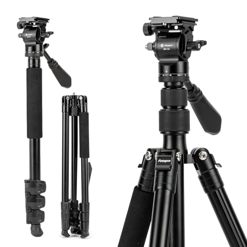 Fotopro 168CM/66inch Video stativ, Aluminium-Reisestativ und Einbeinstativ mit 360 ° Fluidkopf, professionelles Kamerastativ für DSLR, Laden Sie bis zu 3KG/6.6lbs von Fotopro