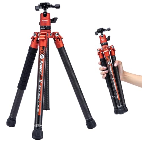 Fotopro Kohlefaser-Stativ für Kamera 2lbs Ultraleichtes 62-Zoll-Reisekamera-Stativ Max lädt bis zu 22lbs X-Aircross 3 Orange von Fotopro