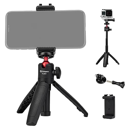 Fotopro Kompaktes Kamerastativ, tragbares Reisestativ Selfie Stick mit Adapter Telefonhalter für Smartphone Vlog Kamera von Fotopro