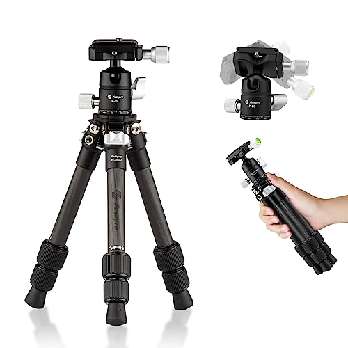 Fotopro Mini Reisestativ, leichtes kompaktes Kohlefaser-Stativ mit 360° Kugelkopf QR-Platte für DSLR Kamera Camcorder, für Reisen für Desktop, maximale Belastung 5KG/11lbs, schwarz von Fotopro