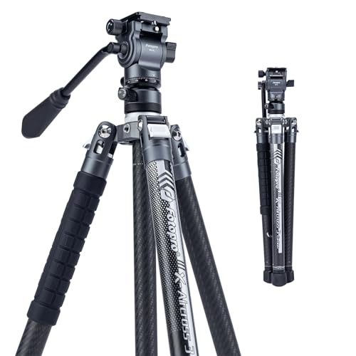Fotopro Ultraleichtes Stativ, aus Kohlefaser, 157 cm (62 Zoll), für DSLR-Kamera, lädt bis zu 100 kg X-Aircross 3 Video von Fotopro