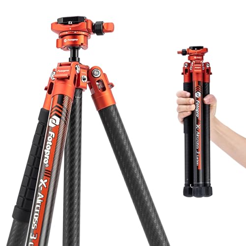 Fotopro X-Aircross 3 Lite Kamerastativ aus Kohlefaser, leicht, 157 cm, für Digitale Spiegelreflexkamera mit Kugelkopf, 0,8 kg, Orange von Fotopro