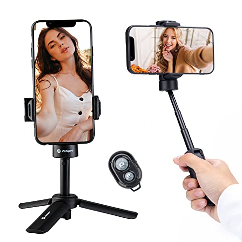 Handy Stativ, Fotopro Mini Desktop Stativ mit abnehmbarem drehbarem Halter 360 Drehung Kabellose Fernbedienung Leichter tragbarer ausziehbarer Selfie Stick Holder für Smartphone Webcam Vlog von Fotopro