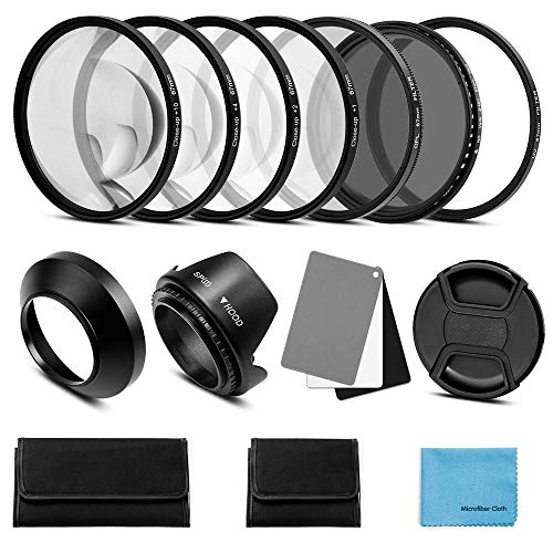Fotover 52mm Objektiv Filter Kit:UV CPL-Polarisation Einstellbare ND Filter ND2-ND400 Nahlinsen Filter Set +1,+2,+4,+10 Gegenlichtblende Graukarte kompatibel DSLR Kamera von Fotover