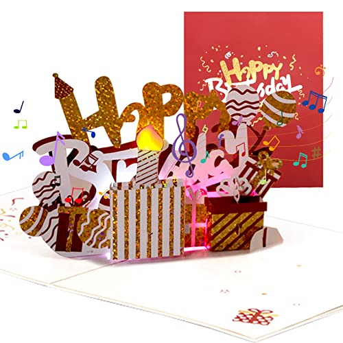 3D Geburtstagskarte, Pop-up Geburtstagskarte mit Licht und Musik, Blow Out Licht Kerze und Spielen Happy Birthday Musik Grußkarte mit Umschlag für Männer Frauen Romantik Geschenk-Karte von Fouvin