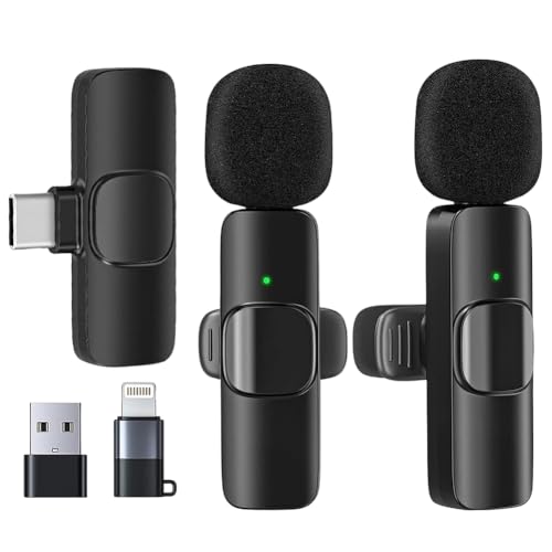 Fouvin Wireless Mikrofon, Mini Microphone Multifunktion, Lavalier Mikrofon Kabellos, Plug-Play Lavalier Microphone, Für Live-Streaming, Videoaufnahmen, YouTube, Vlogging, Interviewaufnahmen von Fouvin