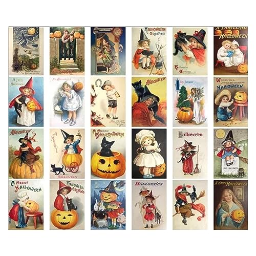 Halloween-Karten, Set mit 24 Kürbiskarten, Vintage-Halloween-Postkarten, Halloween-Grußkarten, Geschenk für Familie und Freunde von Fowybe