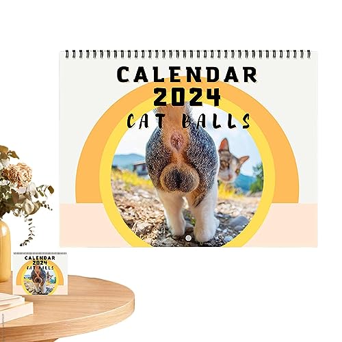 Kätzchenkalender 2024 - Großer Katzen-Arschloch-Kalender | Katzen-Arschlöcher-Kalender, 12-Monats-Planer, dicker Papier-Katzen-Wandkalender, monatliche rechteckige süße Katze für Geschenke Fowybe von Fowybe