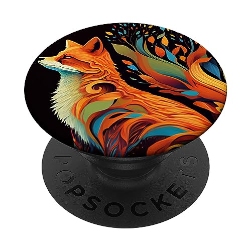 Fox Colorful Merch PopSocket Schwarz Bunte Illustration PopGrip Klebender PopGrip für Smartphone-Halter und -Stand Fox Colorful Merch PopSocket Schwarz Bunte Illustration PopGrip Klebender PopGrip für Smartphone-Halter und -Stand von Fox Colorful Merch