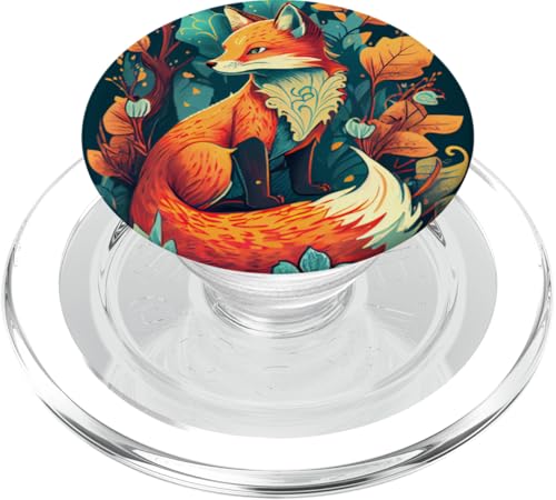 Niedlicher Fuchs, bunte Illustration, Herbstblätter PopSockets PopGrip für MagSafe von Fox Colorful Merch