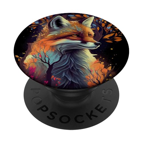 Fox Colorful Merch - Niedlicher Fuchs, bunte Illustration, Herbstblätter PopSocket Klebender PopGrip - Schwarz - Smartphones ohne kabellose Aufladung Fox Colorful Merch - Niedlicher Fuchs, bunte Illustration, Herbstblätter PopSocket Klebender PopGrip - Schwarz - Smartphones ohne kabellose Aufladung von Fox Colorful Merch