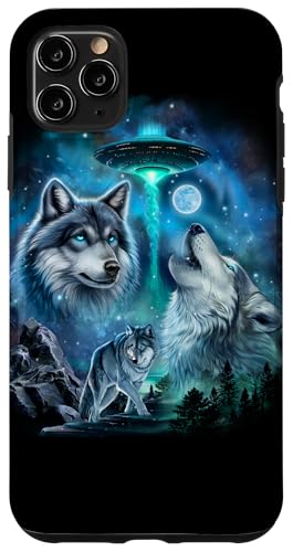 Alien Wolf Heulender Mond UFO Galaxie Wald Nacht Kunst Hülle für iPhone 11 Pro Max von Fox Republic Design