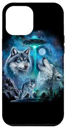 Alien Wolf Heulender Mond UFO Galaxie Wald Nacht Kunst Hülle für iPhone 12 Pro Max von Fox Republic Design