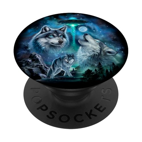 Alien Wolf Heulender Mond UFO Galaxie Wald Nacht Kunst PopSockets Klebender PopGrip Alien Wolf Heulender Mond UFO Galaxie Wald Nacht Kunst PopSockets Klebender PopGrip von Fox Republic Design
