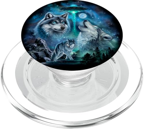 Alien Wolf Heulender Mond UFO Galaxie Wald Nacht Kunst PopSockets PopGrip für MagSafe Alien Wolf Heulender Mond UFO Galaxie Wald Nacht Kunst PopSockets PopGrip für MagSafe von Fox Republic Design