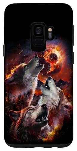 Hülle für Galaxy S9 Wolf heult im brennenden Wald unter dem Asteroideneinschlag Mond von Fox Republic Design