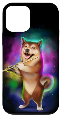 Hülle für iPhone 12 mini Shiba Dog Flöte im Galaxie-Regenbogen-Weltraum von Fox Republic Design