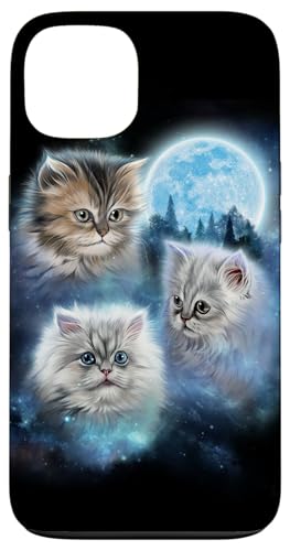 Hülle für iPhone 13 Drei süße Katzen verschlungen in Galaxiewolken unter eisigem Mond von Fox Republic Design