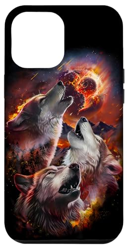 Hülle für iPhone 13 Pro Max Wolf heult im brennenden Wald unter dem Asteroideneinschlag Mond von Fox Republic Design