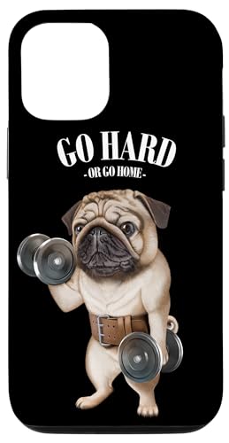 Hülle für iPhone 13 Pro Mops Hund Muskeltraining mit Hantel im Fitness Gym von Fox Republic Design
