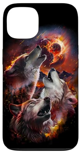 Hülle für iPhone 13 Wolf heult im brennenden Wald unter dem Asteroideneinschlag Mond von Fox Republic Design