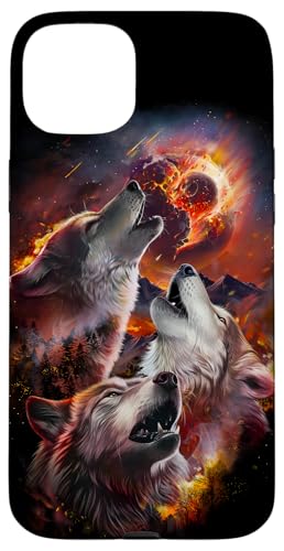 Hülle für iPhone 15 Plus Wolf heult im brennenden Wald unter dem Asteroideneinschlag Mond Hülle für iPhone 15 Plus Wolf heult im brennenden Wald unter dem Asteroideneinschlag Mond von Fox Republic Design