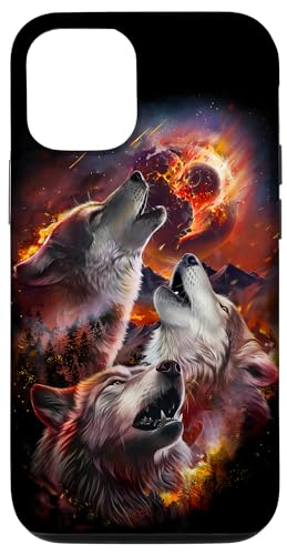 Hülle für iPhone 15 Pro Wolf heult im brennenden Wald unter dem Asteroideneinschlag Mond von Fox Republic Design
